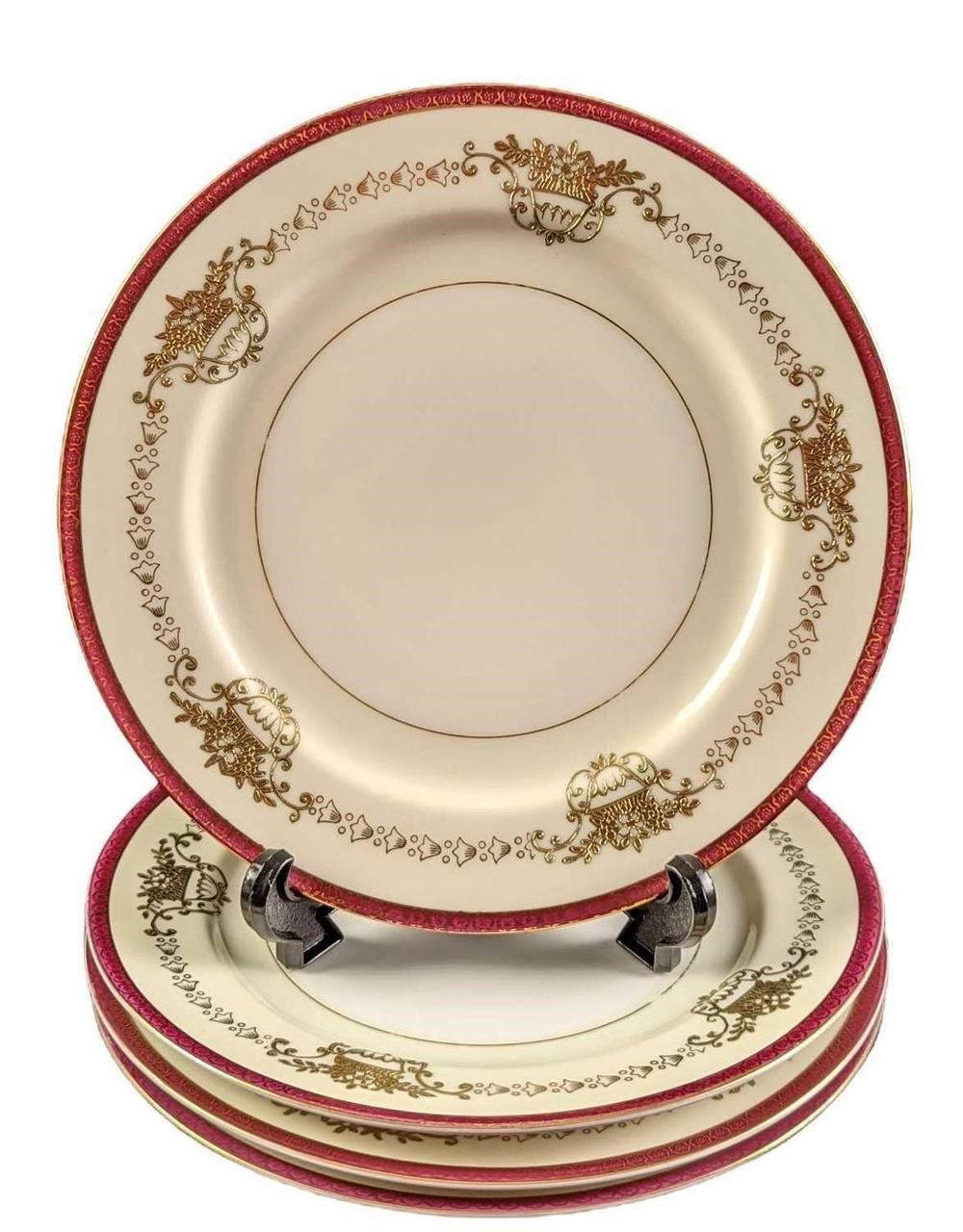 4 China Maroon Trim With Gold Inlay Dinner Plates