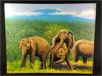 Original East Africa Artist Signed Seti Elephants