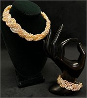 River Pearl Necklace & Bracelet Set Sterling Clasp