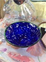 Blue art glass bowl