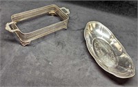 Vintage Silverplate Casserole Dish Holder & Tray