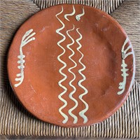 Signed Red Stoneware Plate