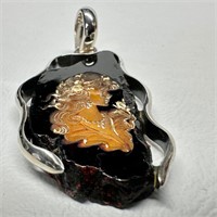 Sterling & Amber Reverse Cameo Pendant