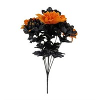 18 Black & Orange Peony Dahlia Artificial Bush