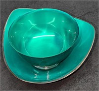 Two Vintage Teal And Silverplated Bowls