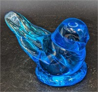Signed Art Glass Blue Bird Of Happiness Figurine