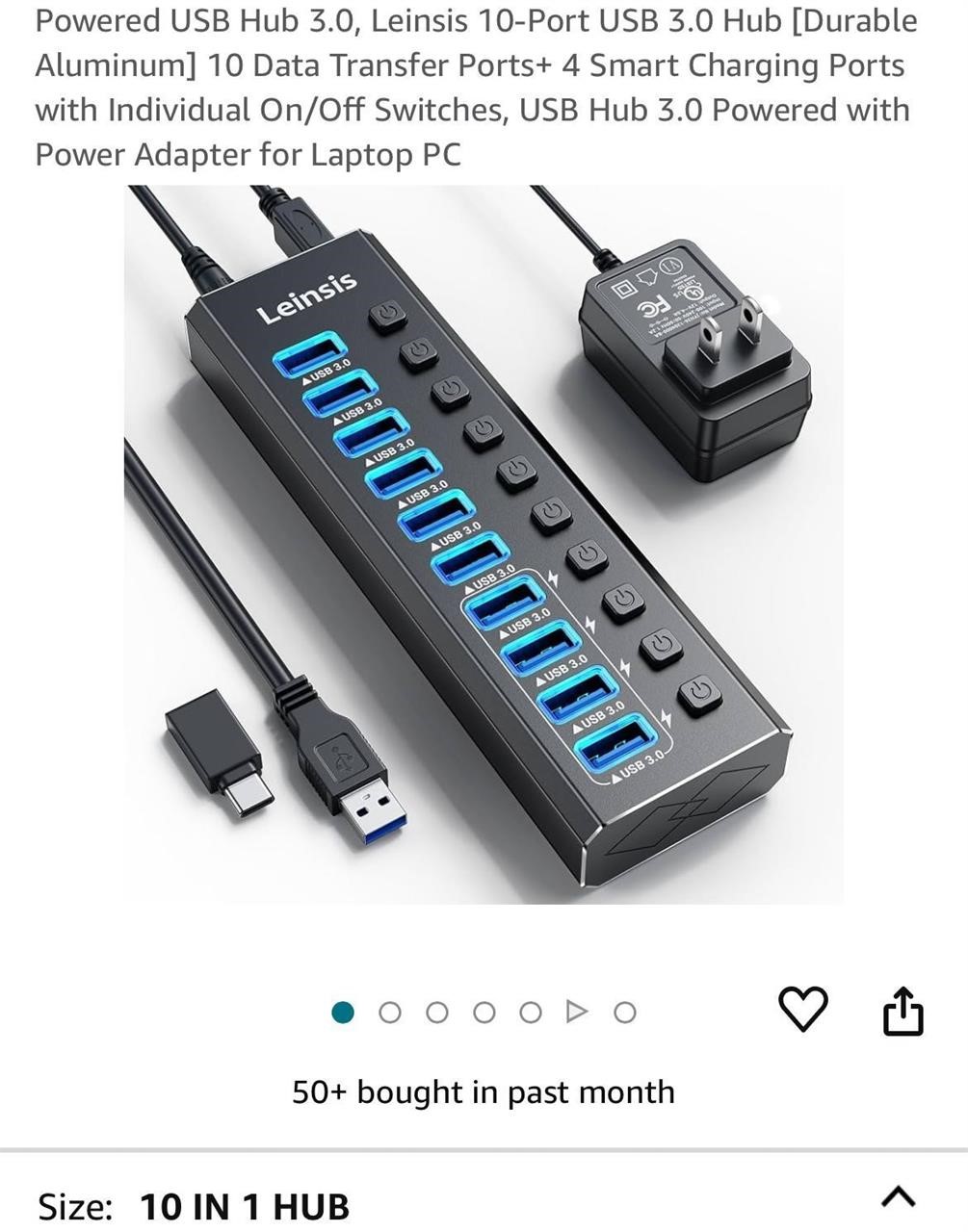 Powered USB Hub 3.0, Leinsis 10-Port USB 3.0
