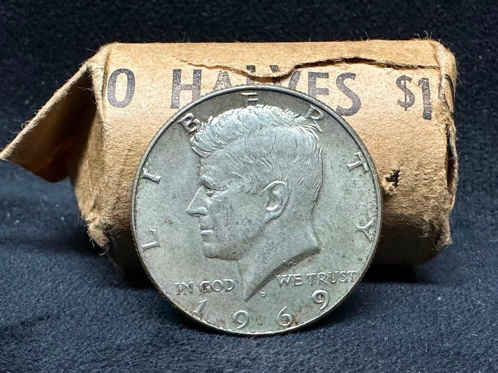 Original Roll of 1968/9 D Kennedy Half-Dollars