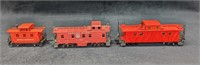 3 Vintage HO Scale Red Cabooses