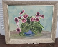 Mid-century Floral painting on board - Sweezey