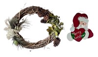 Nice Grapevine Christmas Wreath & Santa