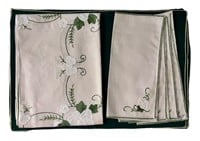 Green & White Embroidered Placemats &