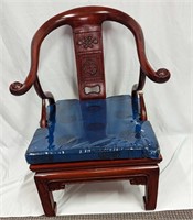 Vintage Chinese Carved Wood Horseshoe Back Chair