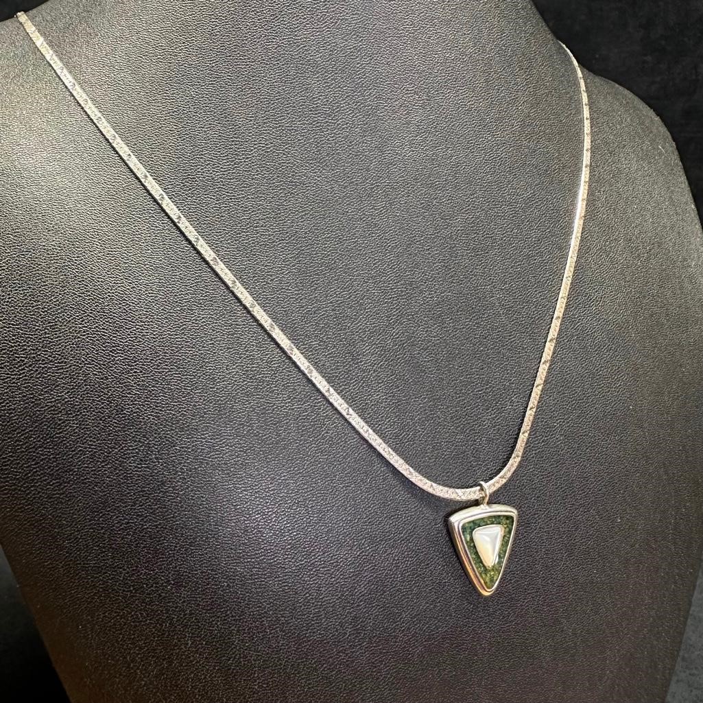 Sterling Mother of Pearl Triangle Pendant Necklace
