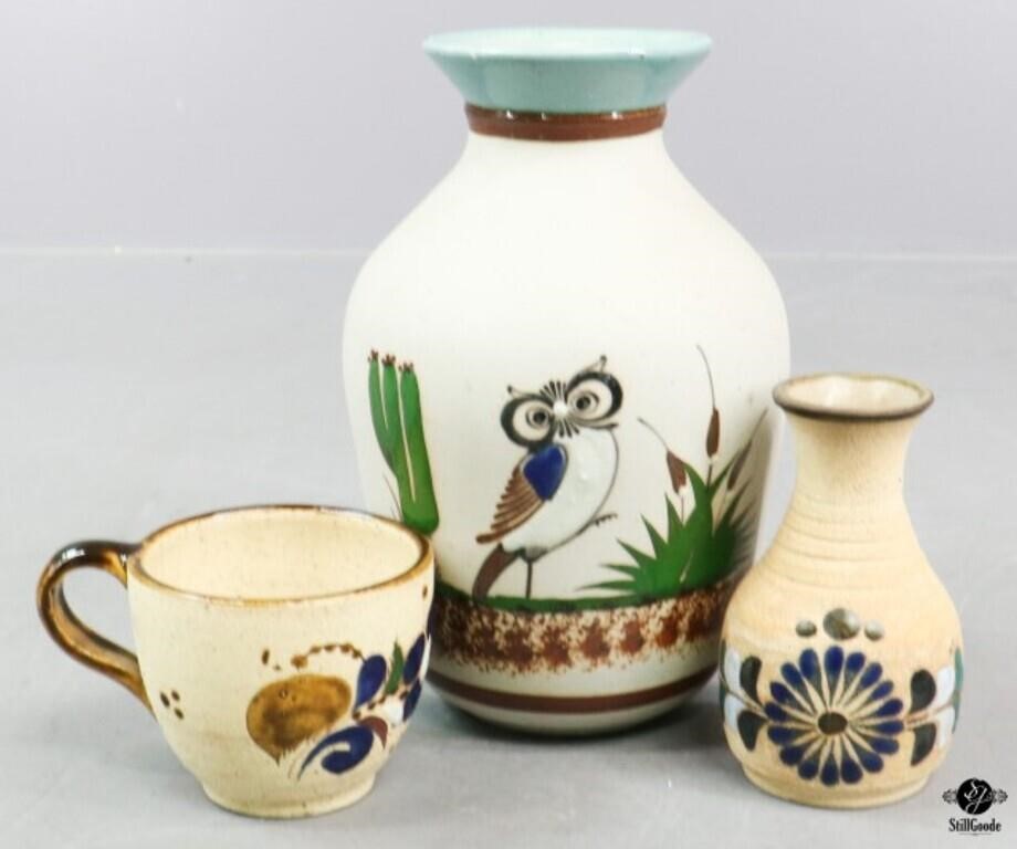 Mexican Pottery Vases & Cup / 3 pc