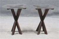 Pair Of Side Tables W/Glass Tops
