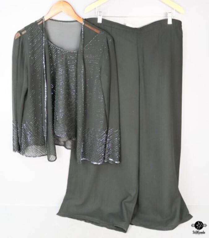 Size 12P J Kara Black Formal Pants Suit / 3 pc