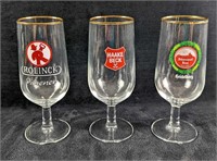 3 Vintage Gold-Rim Stemmed German Beer Glasses