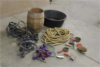Curry Combs & Lead Ropes, w/Feed Bucket, Rope Unkn
