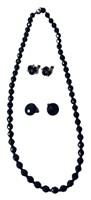 Black Faceted Bead Necklace & 2 Earrings