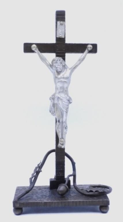 Hand Worked Iron Acorn Accented Altar Crucifix.
