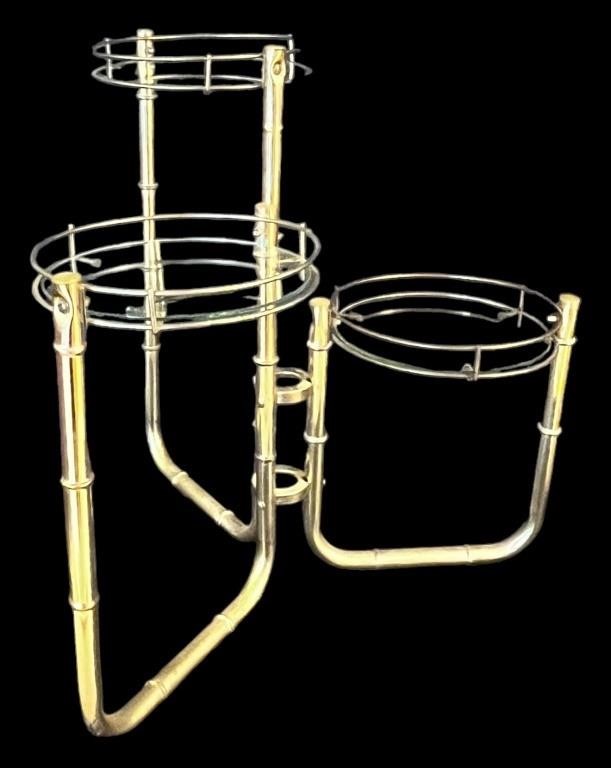 Three Tiered Brass & Glass Stand