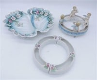 Rosenthal Divided Dish and Porcelain Pansy Rings.