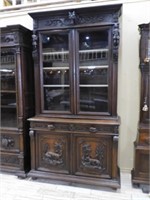 Louis XIII Style Hunt Motif Bookcase on Cabinet.