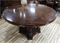 Marquetry Center Scrolled Base Walnut Table.