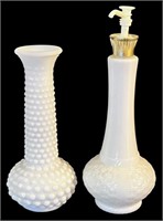 Milk Glass Lotion Bottle & Vase