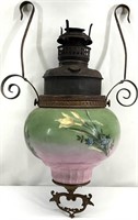 Partial Antique Hand Painted Lamp For Parts