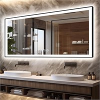 88x38 LED Bathroom Mirror  Anti-Fog  Black
