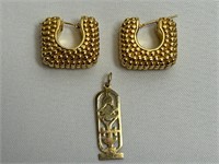 14 k Gold Earrings & Pendant 10.6 gm Total Weight