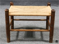 Wood Footstool / Ottoman with Rush Top