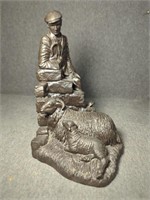 Heredities Cast Bronze Resin "Shepherd and Sheep"