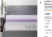 LUCID 3 Inch Lavender Infused Memory Foam Mattress