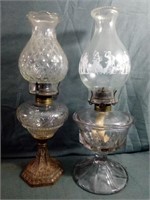 Two Antique Style Oil Lamps, 1 Has Metal Pedestal