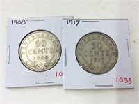 1908,17 Newfoundland silver 50 cents