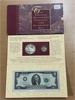 U.S.A. T. Jefferson UNC $2 Note, Silver $1,$.05