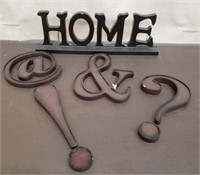 Wooden Home Sign & 4 Punctuation Wall Hangings.