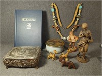 Hand Carved Wood Figures, Jewelry Box, Trinket