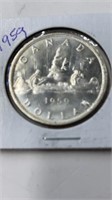 1959 Canadian silver dollar