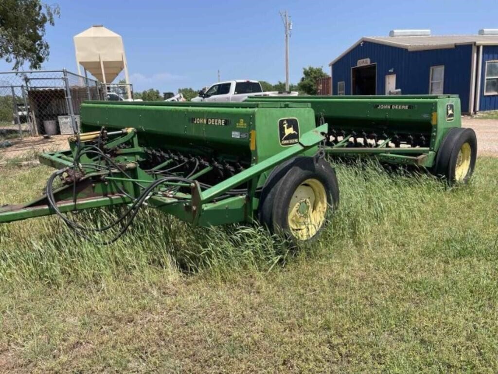 Two John Deere 452 Grain Drills with double hitch