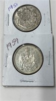 1951, 59 Canadian 50 cent coins