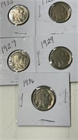 5x Indian Head / Buffalo 5 cent coins