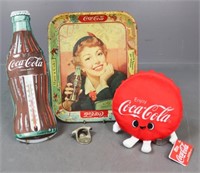 Coca-Cola Sign, Tray, Bottle Opener+ / 4 pc