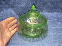 Vtg Uranium green glass covered candy dish