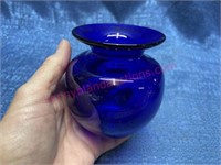Signed hand blown blue vase (smaller)