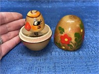 Hand painted wood nesting chick