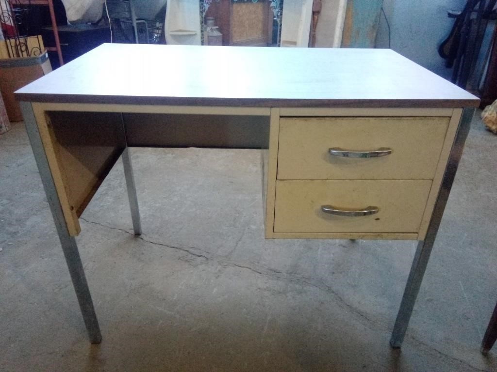 Two Drawer Metal Base Desk Measures 36" x 22" x